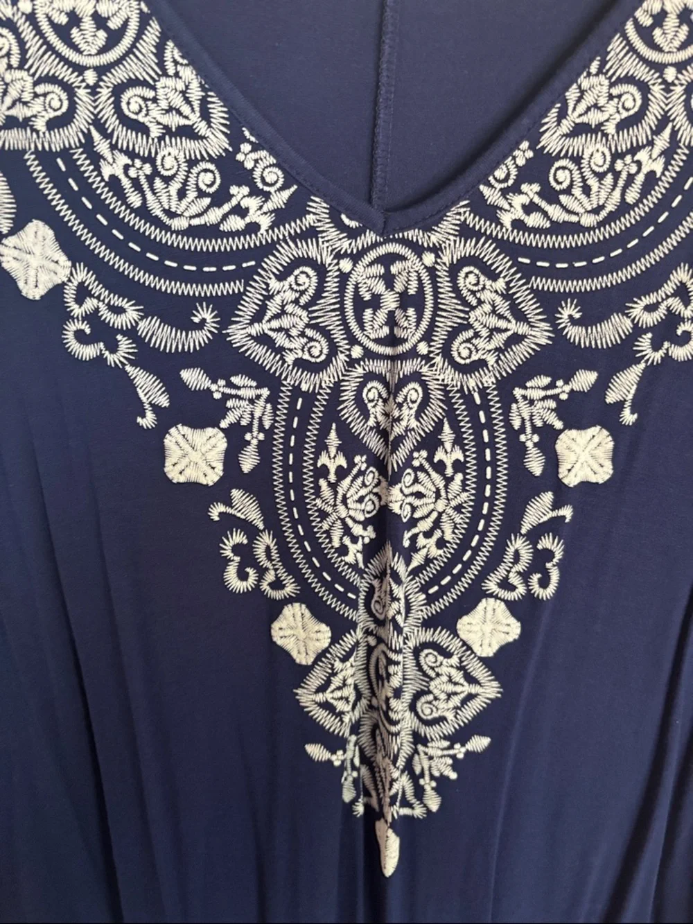HEIMISH USA Navy Blue Short Sleeve Faux Embroidered V-Neck Tunic - Picture 2 of 7